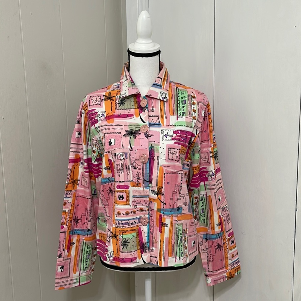 New Direction Colourful Pink Jacket Button up with collar size Medium